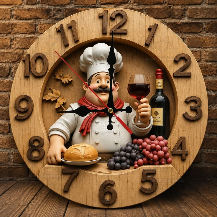 ​👨‍🍳 ساعة حائط خشبية بتصميم الشيف