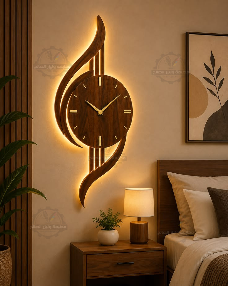 ​💡 ساعة حائط خشبية مودرن مزودة بـ إضاءة LED